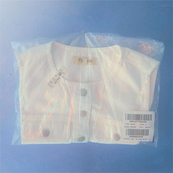 Madewell White Cropped Denim Vest – Airy Edition, Size M, NWT - Picture 4 of 6